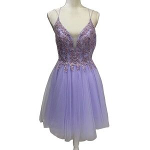 Coya Collection NWT SML Floral Embroidered Open V Back Tulle Fit and Flare Dress